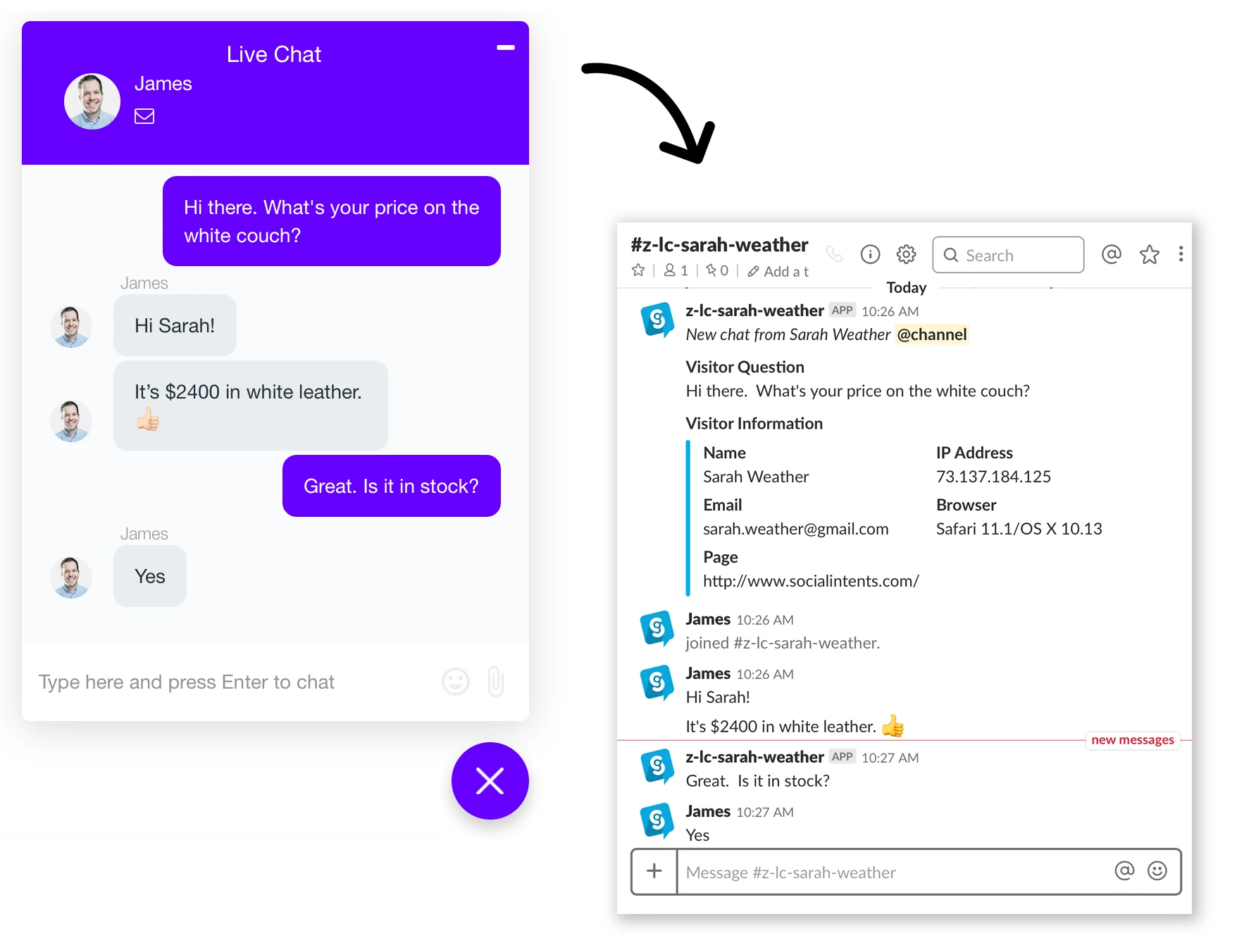 Slack Live Chat Example